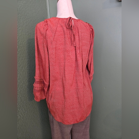 Size Large Lauren Conrad Burnt Umber Lace And Ruffle Trimmed 3/4 Sleeve Blouse - Picture 6 of 9